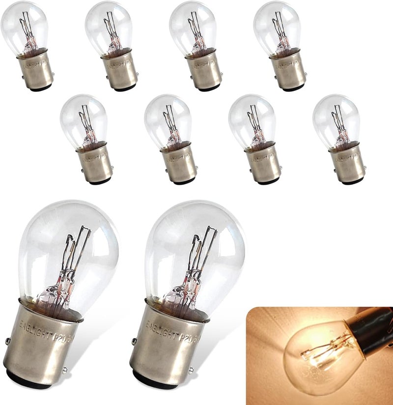 pinflaw Pack-10 Car 1157 Brake Light Bulb, P21/5W BAY15D Dual Contact High and Low Leg Energy Saving Halogen Lamp Replacement, Shock-resistant Anti-glare Light Bulb, Universal for Car Trucks (White) - Image 1